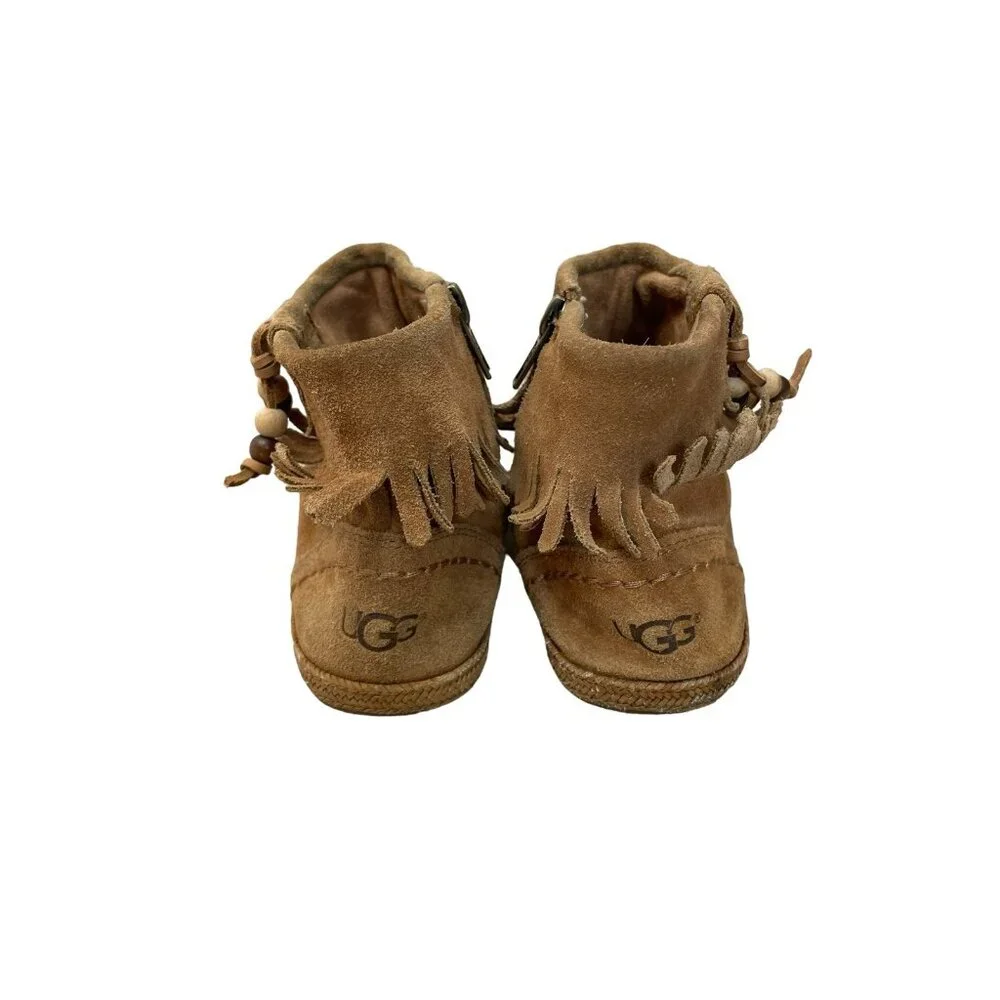 UGG Australia Shenandoah Tiana Brown Nubuck Suede Leather Fringe Boots Youth 4